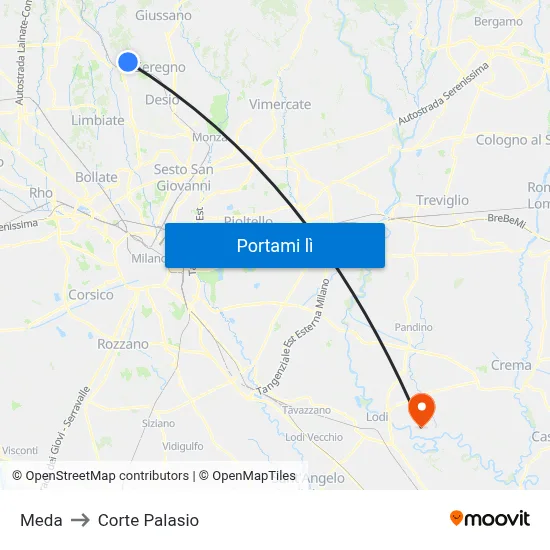 Meda to Corte Palasio map