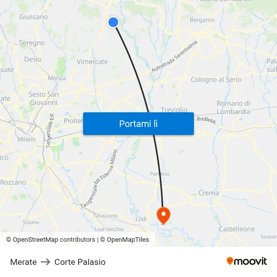 Merate to Corte Palasio map