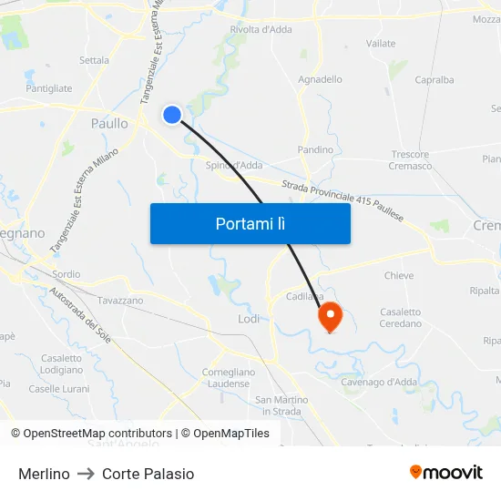 Merlino to Corte Palasio map