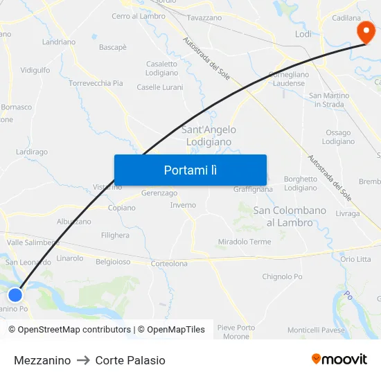 Mezzanino to Corte Palasio map