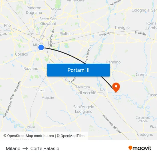 Milano to Corte Palasio map