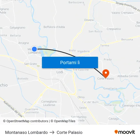 Montanaso Lombardo to Corte Palasio map