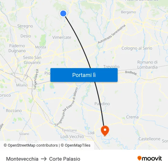 Montevecchia to Corte Palasio map