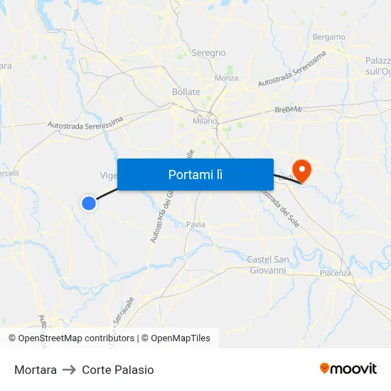 Mortara to Corte Palasio map