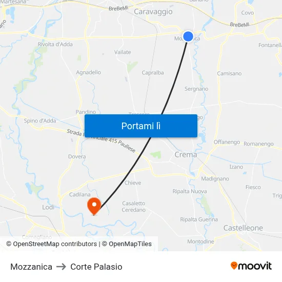 Mozzanica to Corte Palasio map