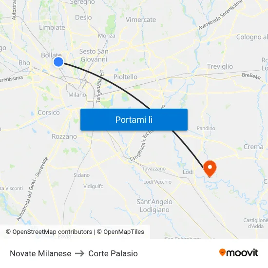 Novate Milanese to Corte Palasio map