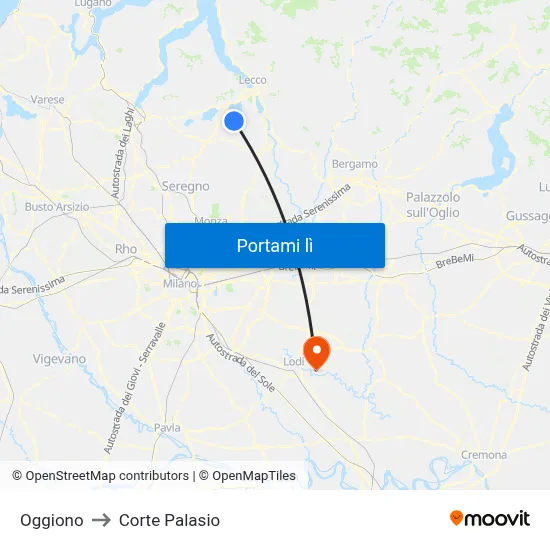 Oggiono to Corte Palasio map