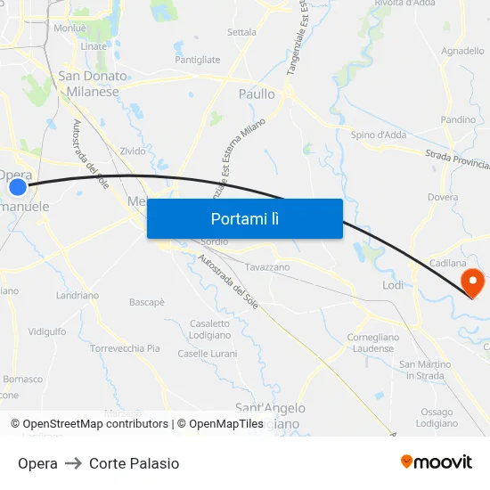 Opera to Corte Palasio map
