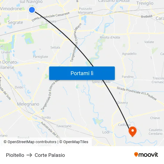 Pioltello to Corte Palasio map