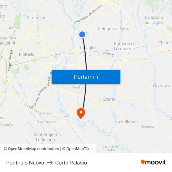 Pontirolo Nuovo to Corte Palasio map