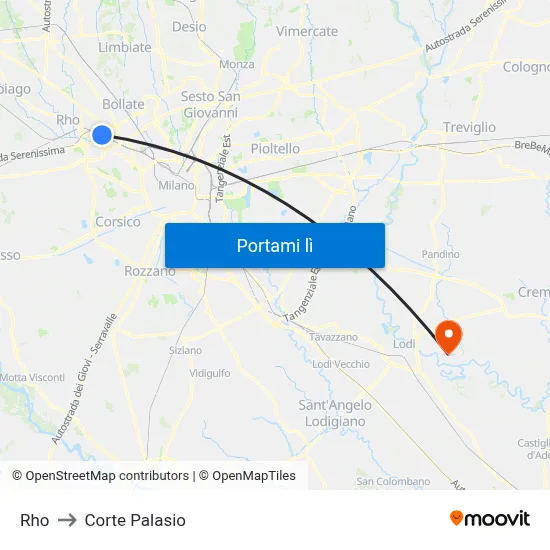 Rho to Corte Palasio map