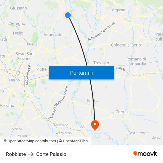 Robbiate to Corte Palasio map