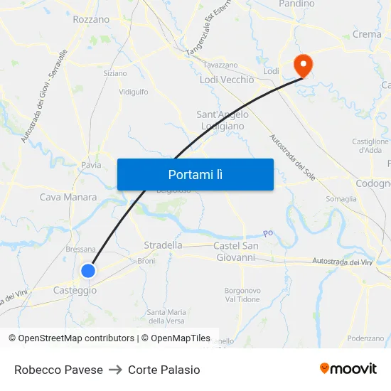 Robecco Pavese to Corte Palasio map