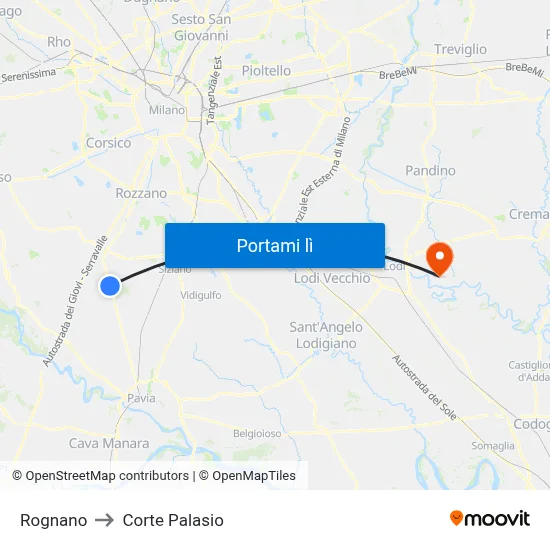 Rognano to Corte Palasio map