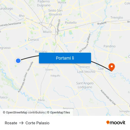 Rosate to Corte Palasio map