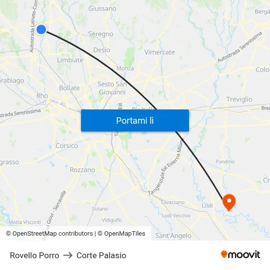 Rovello Porro to Corte Palasio map