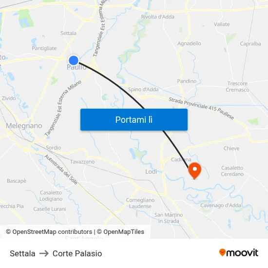Settala to Corte Palasio map