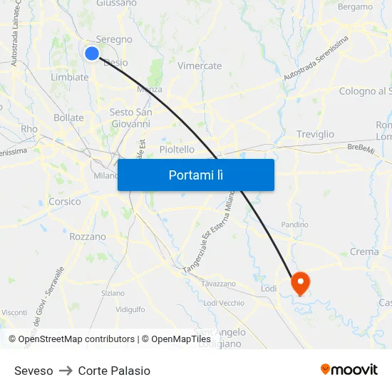Seveso to Corte Palasio map