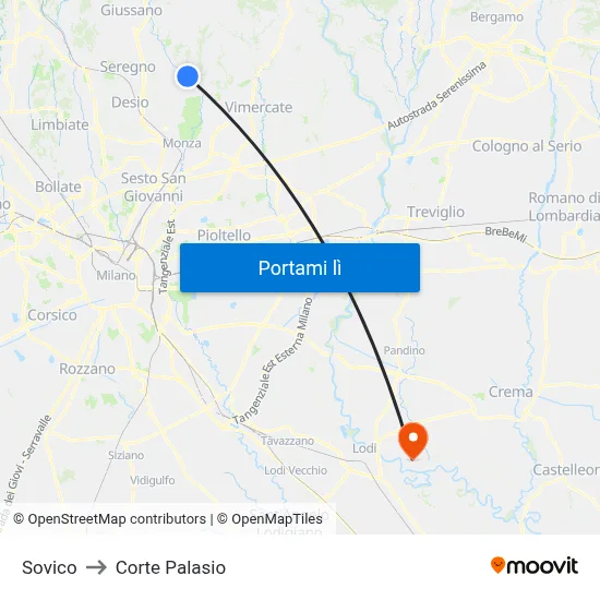 Sovico to Corte Palasio map