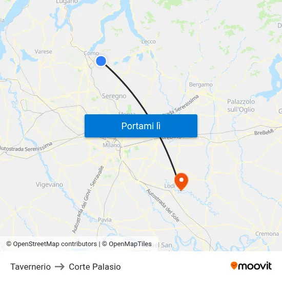 Tavernerio to Corte Palasio map