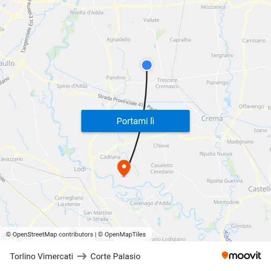 Torlino Vimercati to Corte Palasio map