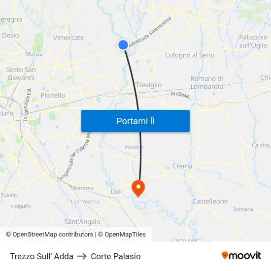 Trezzo Sull' Adda to Corte Palasio map