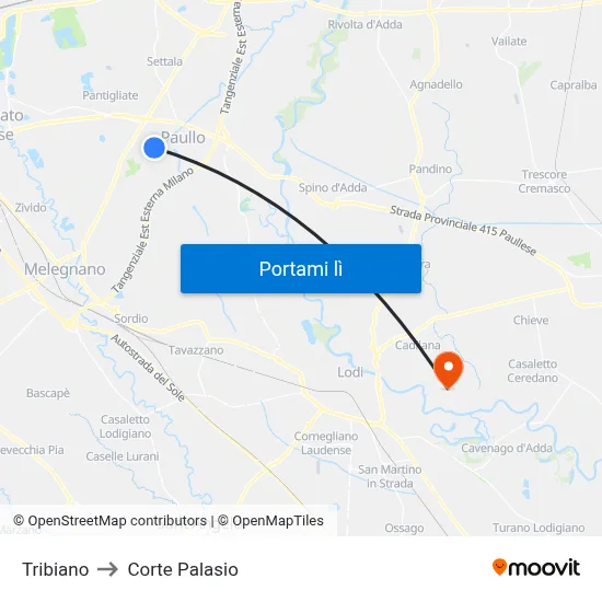 Tribiano to Corte Palasio map