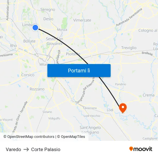 Varedo to Corte Palasio map
