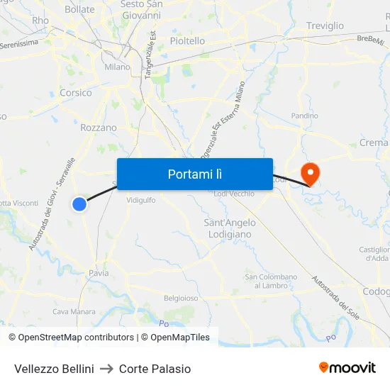 Vellezzo Bellini to Corte Palasio map