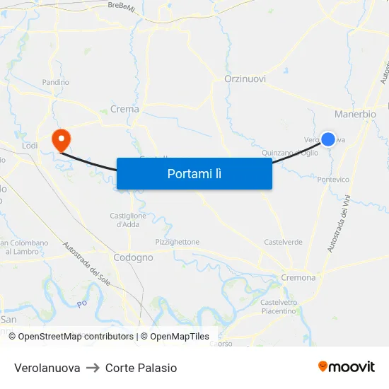 Verolanuova to Corte Palasio map