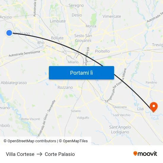 Villa Cortese to Corte Palasio map