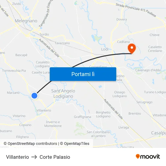 Villanterio to Corte Palasio map