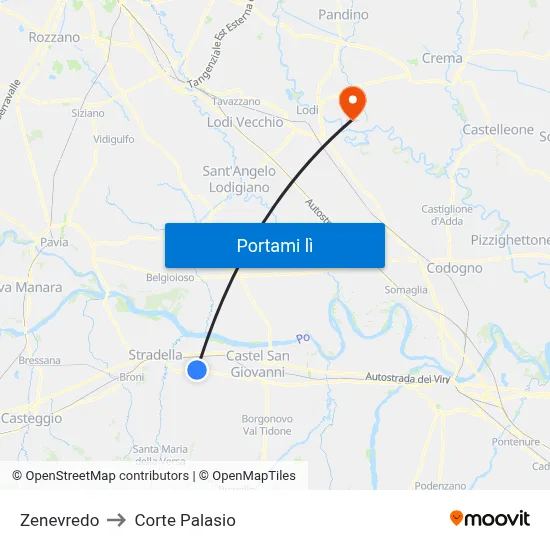 Zenevredo to Corte Palasio map