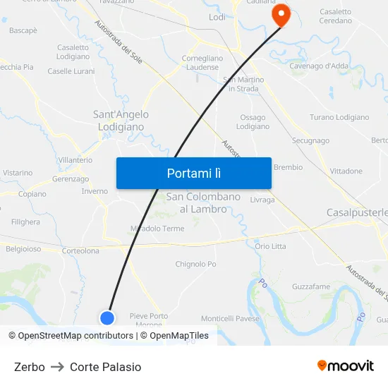 Zerbo to Corte Palasio map