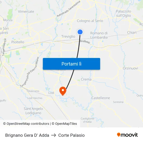 Brignano Gera D' Adda to Corte Palasio map