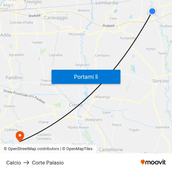Calcio to Corte Palasio map