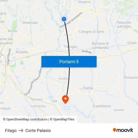 Filago to Corte Palasio map