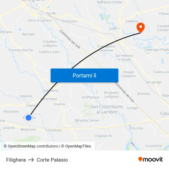 Filighera to Corte Palasio map