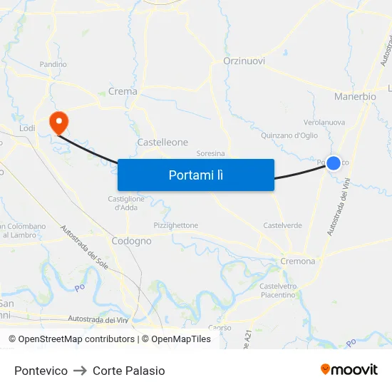 Pontevico to Corte Palasio map