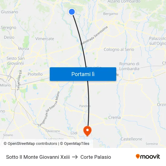 Sotto Il Monte Giovanni Xxiii to Corte Palasio map