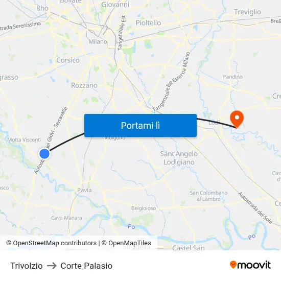 Trivolzio to Corte Palasio map