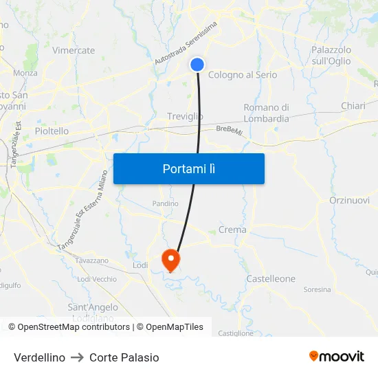 Verdellino to Corte Palasio map