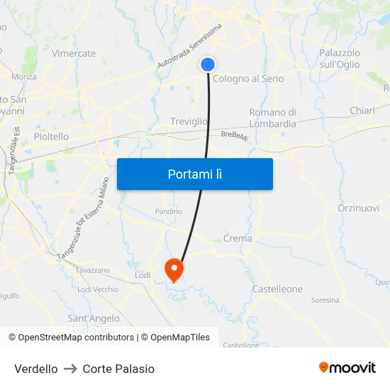 Verdello to Corte Palasio map