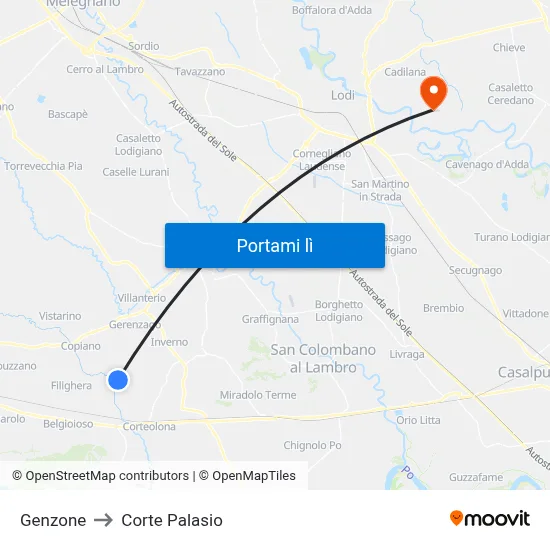 Genzone to Corte Palasio map
