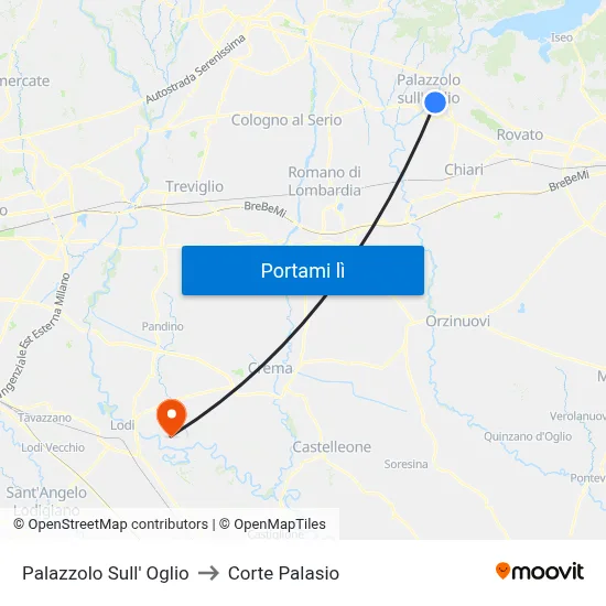 Palazzolo Sull' Oglio to Corte Palasio map