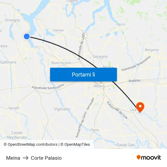 Meina to Corte Palasio map