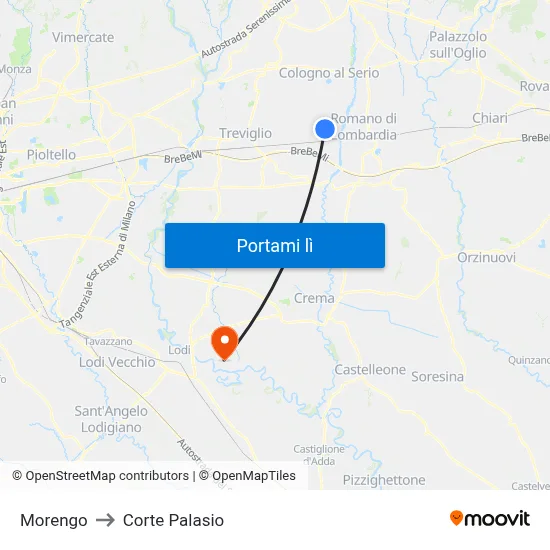 Morengo to Corte Palasio map