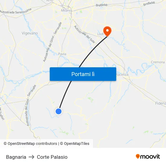 Bagnaria to Corte Palasio map