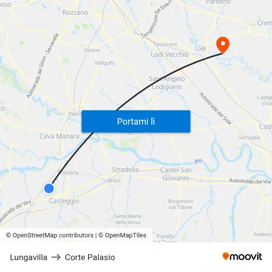 Lungavilla to Corte Palasio map