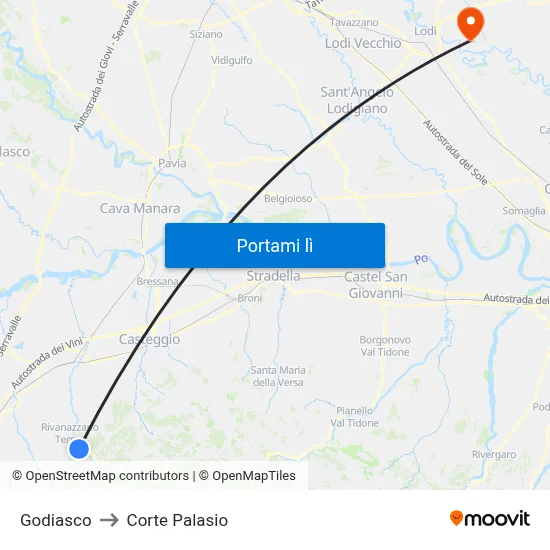 Godiasco to Corte Palasio map